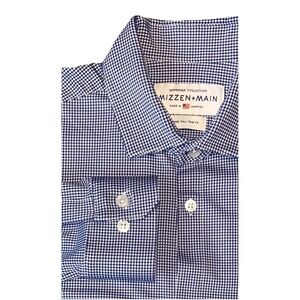 Mizzen+Main Spinnaker Shirt Sz L Tall Trim Button Up Gingham Blue Performance‎